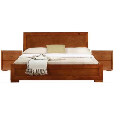 Trent Wooden Platform Bed in Black, Queen with 2 Nightstands by Camden Isle in Cherry (Size QUEEN)