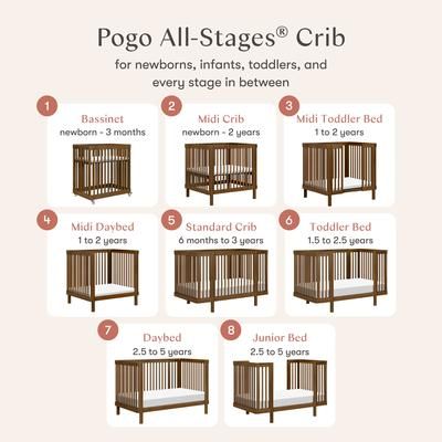 Babyletto Pogo 8-in-1 Convertible Crib w/All-Stages Conversion Kits - Natural Walnut
