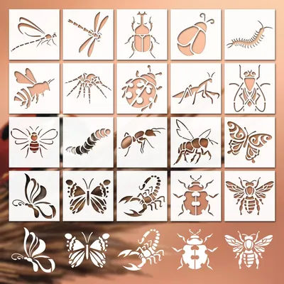 YOMDID 20pcs Insect Series Painting Hollow Out Stencils Reusable DIY Dragonfly, Bee, and other Insect Pattern Graffiti Templates