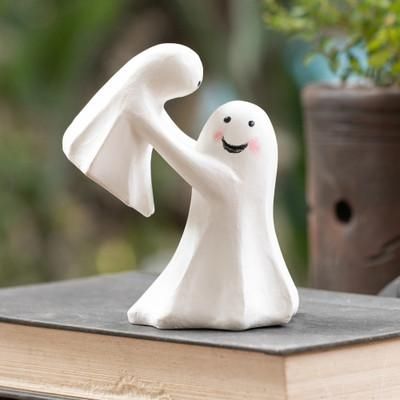 'Halloween-Themed Parent and Child Albesia Wood Sculpture'