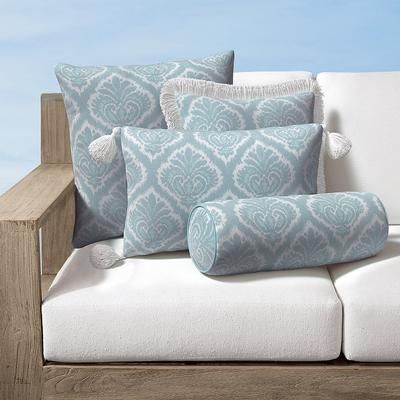 Florence Stamp Indoor/Outdoor Pillow - 17" x 17" Square Glacier, 17" x 17" Square in Glacier with Natural Tassels - Frontgate