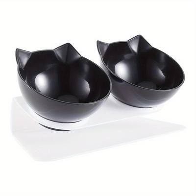 TEMU Double Bowl Plastic Water And Food Feeding Bowls Elevated Tilted 15°