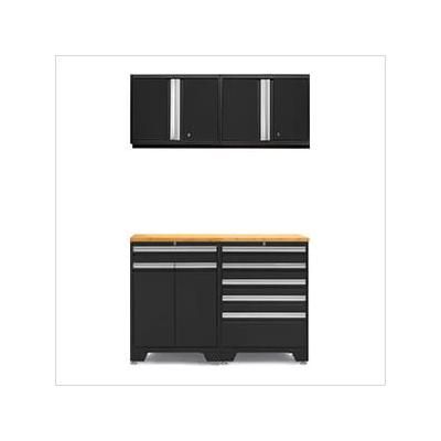 NewAge Garage Cabinets PRO Black 5-Piece Workbench Set with Bamboo Top