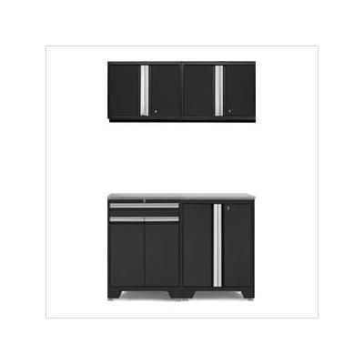 NewAge Garage Cabinets PRO Black 5-Piece Workbench Setup with Stainless Steel Top