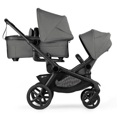Bugaboo Kangaroo All-Position Newborn Double Stroller Bundle - Black / Moon Grey / Moon Grey