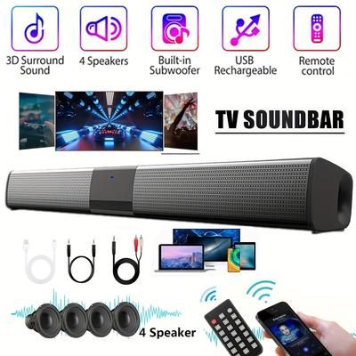TEMU 20w Portable With 4 X 5w Stereo Speakers Surround Soundbar - Wireless Speaker, Remote Control For Tv& Wireless Home Theater, Wall Mountable, Supports Aux, Tf Card, Fm Radio