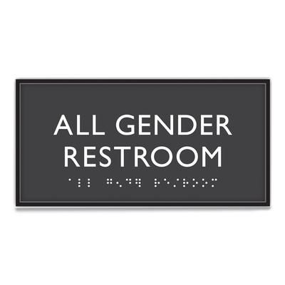 Headline® Sign 69920 ADA Sign, All Gender Restroom, Plastic, 4 x 4, Clear/White USS69920