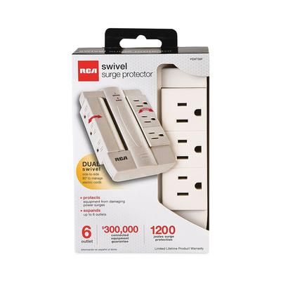 RCA PSWTS6FV 6 Outlet Swivel Surge Protector, 6 AC Outlets, 1,200 J, White VOXPSWTS6FV