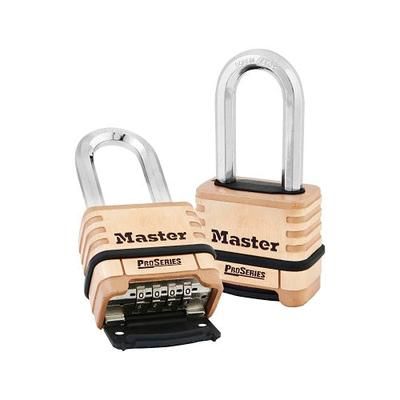 Master Lock ProSeries Resettable Combination Padlock, 3/8 in dia x 15/16 in W x 2-1/16 in H Shackle, Brass, Carded (470-1175DLH)