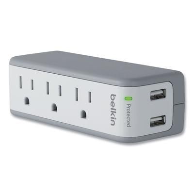 Belkin BST300BG Surge Protector, 3 Outlets, 15 ft Cord, 918 Joules, Gray/Green/White