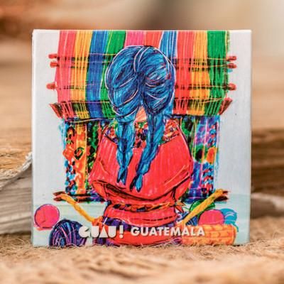 'Traditional Weaver-Themed Paper Magnet from Guatemala'