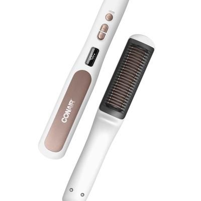 Conair Double Ceramic Heated Straightening Brush, White