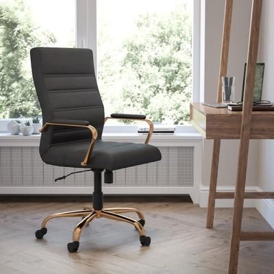 Flash Furniture Leathersoft Faux Leather High-Back Office Chair, Black/gold