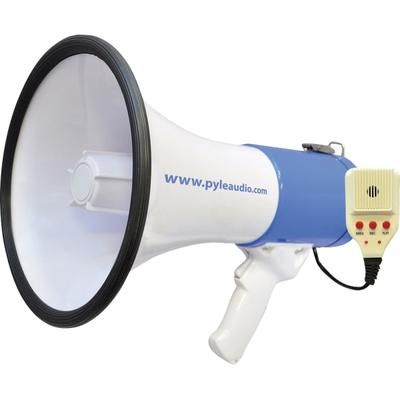 Pylehome Pyle 50W Megaphone Bullhorn With Record/siren/talk Modes, 9-1/2"h X 9-1/4"w X 13-1/2"d, White/blue