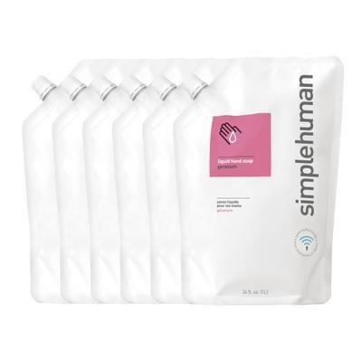 Simplehuman Moisturizing Liquid Hand Soap, Geranium Scent, 34 Oz, Carton Of 6 Pouches