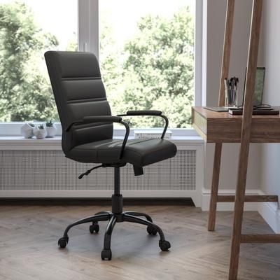 Flash Furniture Leathersoft Faux Leather Mid-Back Office Chair, Black/chrome