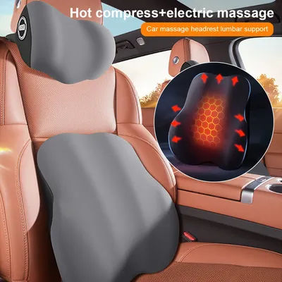Chauffage électrique de voiture 3 en 1, Support lombaire, appui-tête, Massage par Vibration, oreiller cervical, coussin lombaire, fournitures de siège de voiture