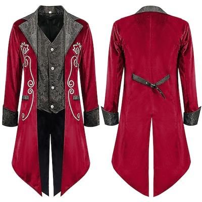 Retrò Vintage Punk Gotico Medievale Cappotto Frac Principe Nobile Jacquard Costume Per uomo Reale Stile Steampunk Mascherata Feste Adulti Cappotto