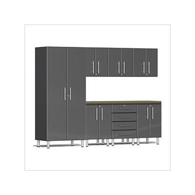 Ulti-MATE Garage Cabinets 8-Piece Garage Cabinet Kit with Bamboo Worktop in Graphite Grey Metallic