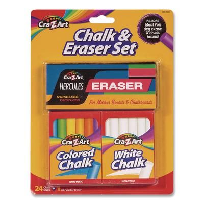 Cra-Z-Art Chalk and Eraser Set, (12) White/(12) Assorted (CZA1087424)