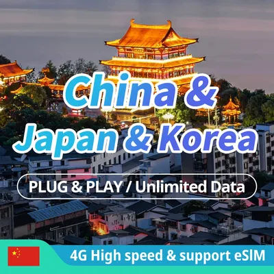 China SIM card & Korea & Japan SIM Card 4G LTE High speed Mobile Phone Data SIM card Unlimited Data Support eSIM