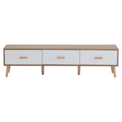 Mobile TV effetto legno chiaro con 3 cassetti e anta bianca