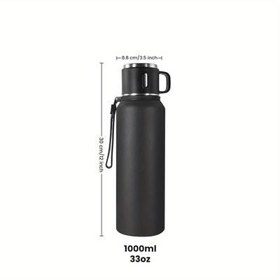 TEMU Large Capacity Stainless Steel Insulated Water Bottle With Cup – Vacuum Insulated For Hot & Cold Drinks, 24-hour Insulation For Commuting And Travel