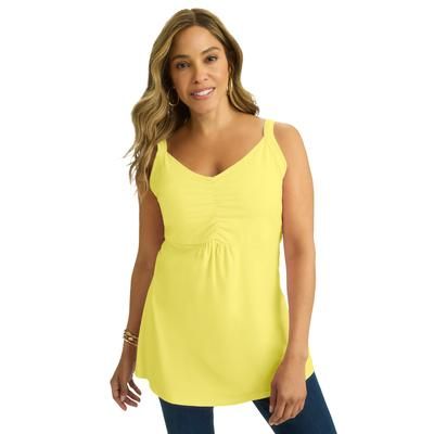 Plus Size Women's Stretch Cotton Shirred Tank by Jessica London in Bright Lemon (Size 12)