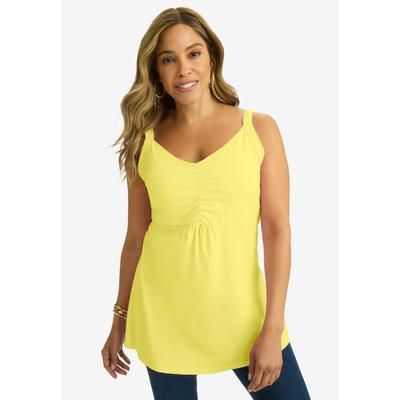 Plus Size Women's Stretch Cotton Shirred Tank by Jessica London in Bright Lemon (Size 12)