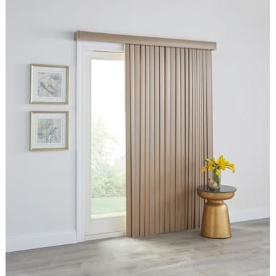 Wide Width 3.5" Printed Wood-Grain Vertical Blinds by BrylaneHome in Beige (Size 66" W 84" L)