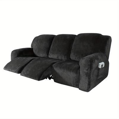 TEMU Versatile 2-seater Stretchy Silvery Fox Velvet Swan Velvet Armrest Casual Slipcover Sofa Chair Recliner Cover 6pcs Set For Home, Office, And Living Room