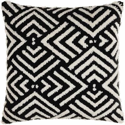Calomboyan 20" Square Pillow Moroccan Plush Black/Ivory/Wheat Throw Pillow - Boutique Rugs
