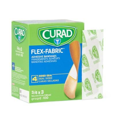 Curad Flex-Fabric Adhesive Bandages, 3/4" x 3" Strips, 100/Bx, 100/BX (NON25650Z)