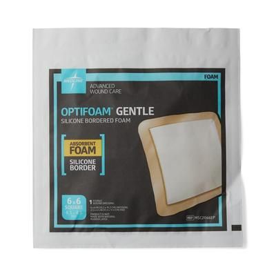 Medline Optifoam Gentle Foam Wound Dressing with Silicone Adhesive Border, 6" x 6" in Educational Packaging, 100/CS (MSC2066EP)
