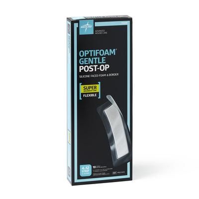 Medline Optifoam Gentle Silicone-Faced Post-Op Foam Dressing, 4" x 12" with 2" x 10" Pad, 10/BX (MSC21412Z)