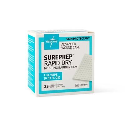 Medline SurePrep Rapid-Dry No-Sting Barrier Film, 1 mL Wipe, 100/CS (MSC1605)