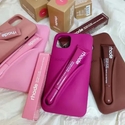 INS New Color Lipstick Silicone DIY Rhode Phone Case for IPhone 16 15 14 13 12 11 Pro Max Plus Lip Gloss Set Holder Back Cover