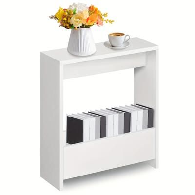 TEMU Narrow Side Table With Magazine Rack – Stylish Wooden Bedside Table For Living Room, Bedroom, Or Office, Space-saving Design, 55 X 20 X 60cm, Coffee, Snacks, And Decor