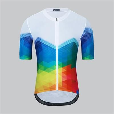 Per uomo Maglia da Ciclismo A righe Geometria Manica Corta Bicicletta Top con 3 tasche posteriori Mountain Bike MTB Ciclismo su strada Asciugatura Rapida Strisce Riflettenti Tasca Posteriore