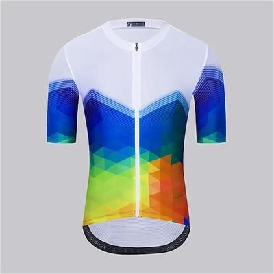 Per uomo Maglia da Ciclismo A righe Geometria Manica Corta Bicicletta Top con 3 tasche posteriori Mountain Bike MTB Ciclismo su strada Asciugatura Rapida Strisce Riflettenti Tasca Posteriore