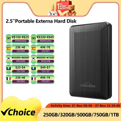 UnionSine HDD 2.5" Portable External Hard Drive 250gb/320gb/500gb/1tb USB3.0 Storage Compatible for PC, Mac,PS4,Desktop,MacBook