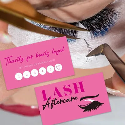Cartes de visite d'extension de cils brillants, carte de suivi de cils, cartes de fidélité, discount, studio de beauté, 50 pièces