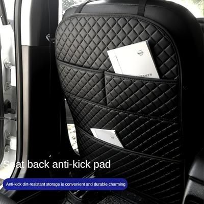 TEMU Deluxe Foldable Backseat Car Organizer With Table Tray - Pvc Kick Mat Protector, Hanging Storage Bag For Snacks, Toys & Travel Accessories - Road Trips And Daily Commutes