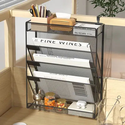 Desk File Organizer Mesh 5-Tier, Hanging Wall Mount Document Organization Stand, Desktop Vertical Mail Paper Folder Holder Rack