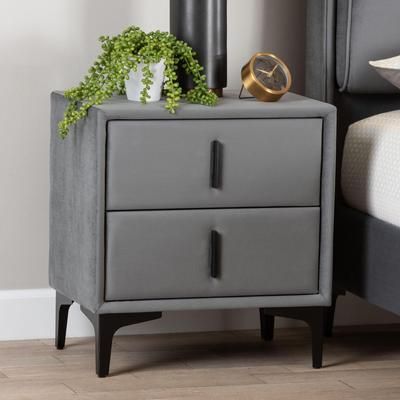 Etienne Modern Slate Grey Velvet 2-Drawer Nightstand by Wholesale Interiors INC in Slate (Size ONE SIZE)