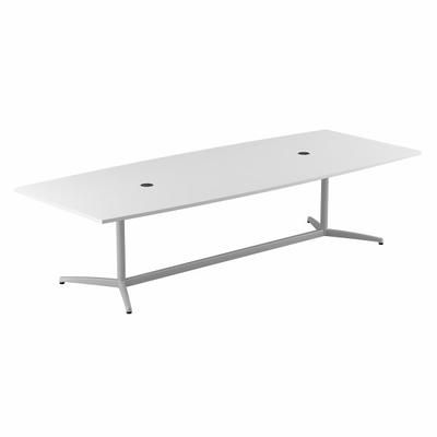 Bush Business Furniture 120"w X 48"d Boat-Shaped Conference Table With Metal Base, White, Standard Delivery