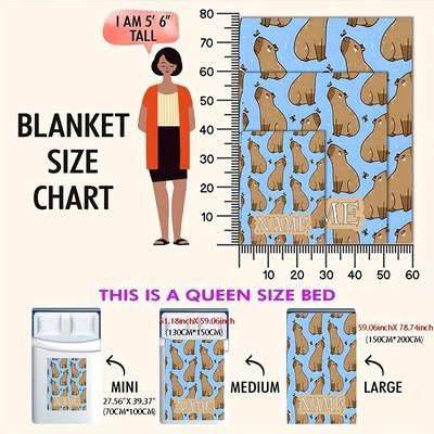 TEMU Customizable Capybara Pattern Blanket - Hypoallergenic, All-, Contemporary , Theme, Multipurpose Use For