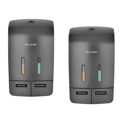 Alpine Wall-Mounted Dual Soap/hand Sanitizer Dispensers, 9-13/16"h X 5-3/4"w X 3-3/4"d, Gray, Pack Of 2 Dispensers