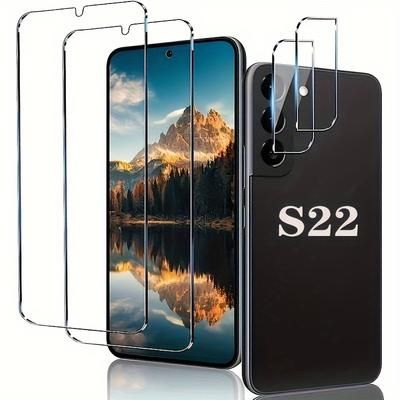 TEMU [2+2 Pack] Glass Screen Camera Protector, 9h Tempered Glass, Fingerprint Unlock, 3d Curved, Bubble-free For Galaxy S22 (15.49cm)