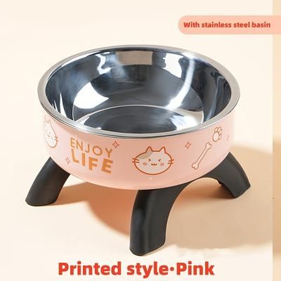 TEMU 1pc Petpal Elevated Cat Food Bowl With Stand, Stainless Steel & Pp, Anti-slip Bottom Pad, Raised Feeding Bowl For Cats And Small Dogs, Durable Pet Feeder